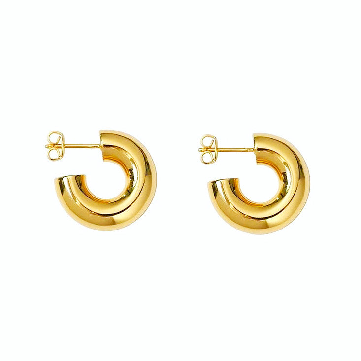 Tube Hoop Chunky Earrings in 14K Yellow Gold Plating