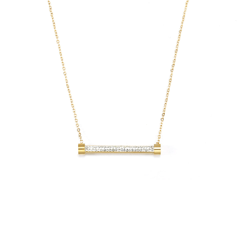 Gold Bar Pendant Necklace Accented with Glittering Crystal Rhinestones