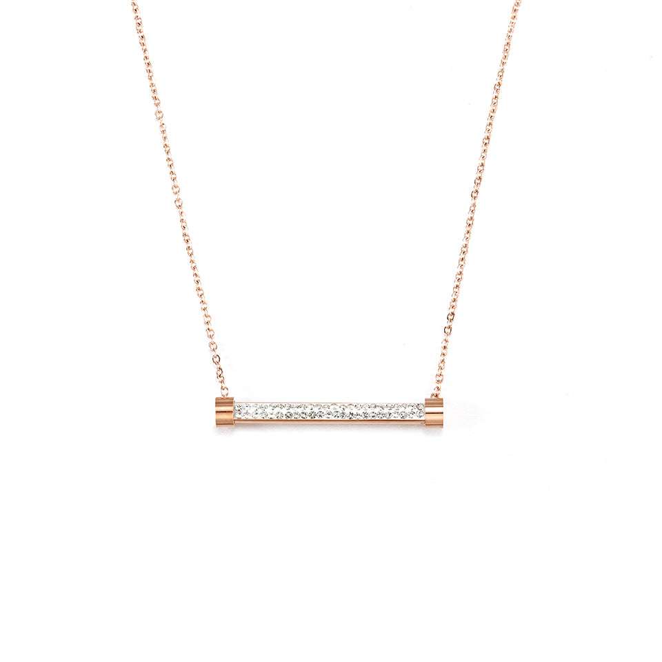 Gold Bar Pendant Necklace Accented with Glittering Crystal Rhinestones