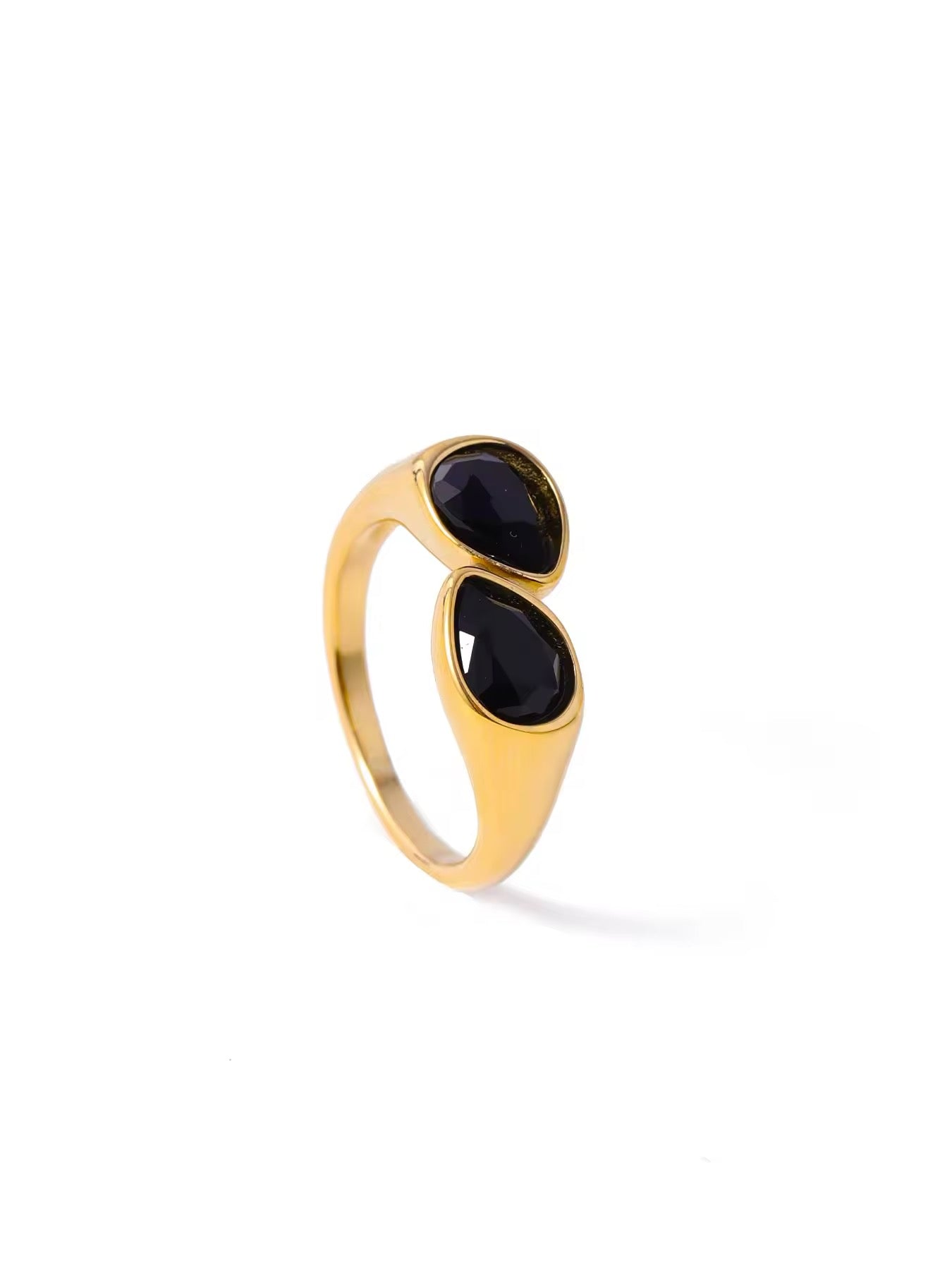 18K Gold Open Wrap Ring with Black Cubic Zirconia Accent