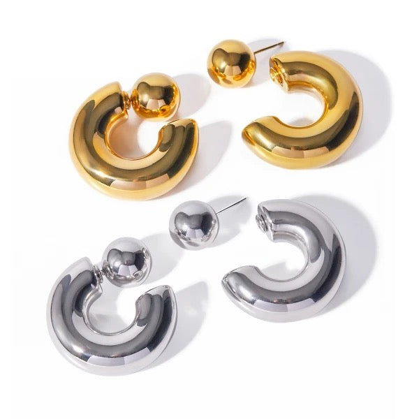 Chunky 18K Gold Hoop Earrings with Detachable Push-Back Design