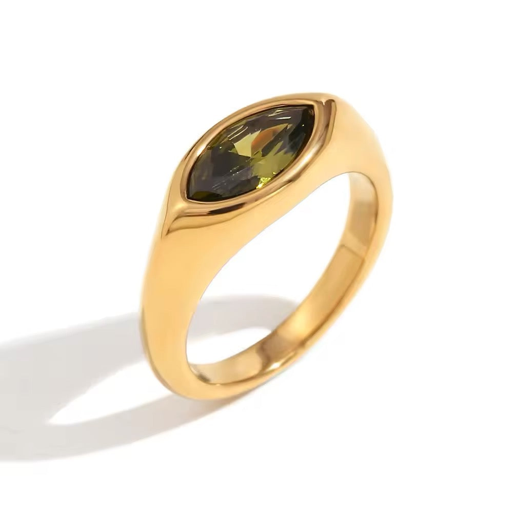 Green Cubic Zirconia Ring in Gold Vermeil