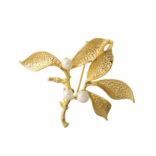 Orange Blossom Brooch with Pearl Accent in 14K Gold Plating