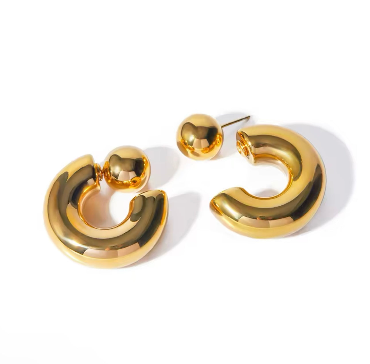 Chunky 18K Gold Hoop Earrings with Detachable Push-Back Design