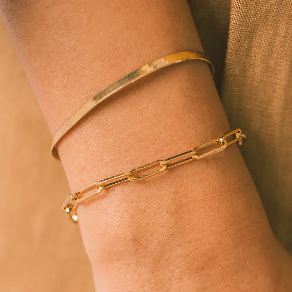 Herringbone Chain Bracelet in Gold Vermil