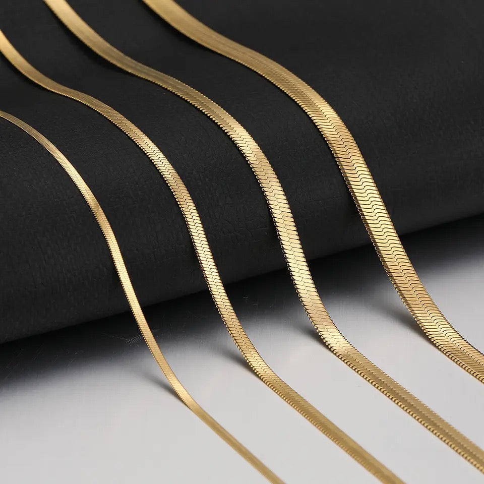 Herringbone Chain Necklace in 14K Gold Plated 2mm