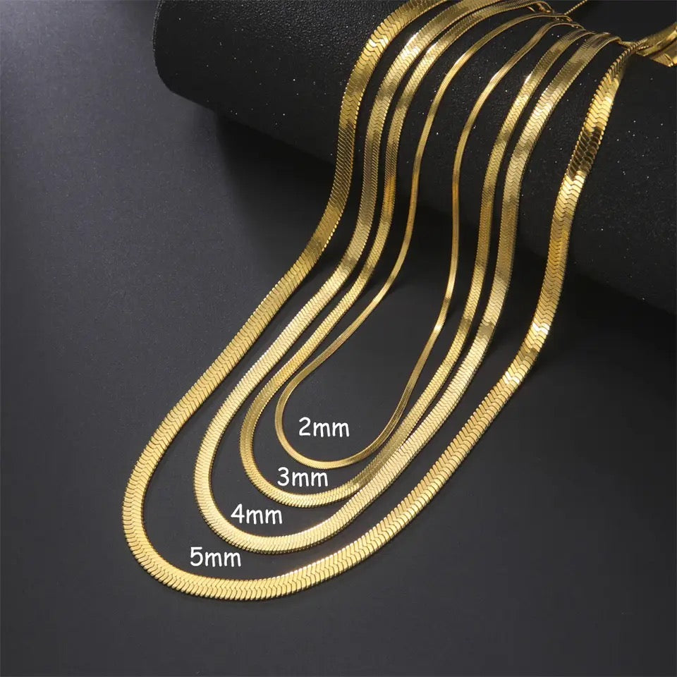 Herringbone Chain Necklace in 14K Gold Plated 2mm