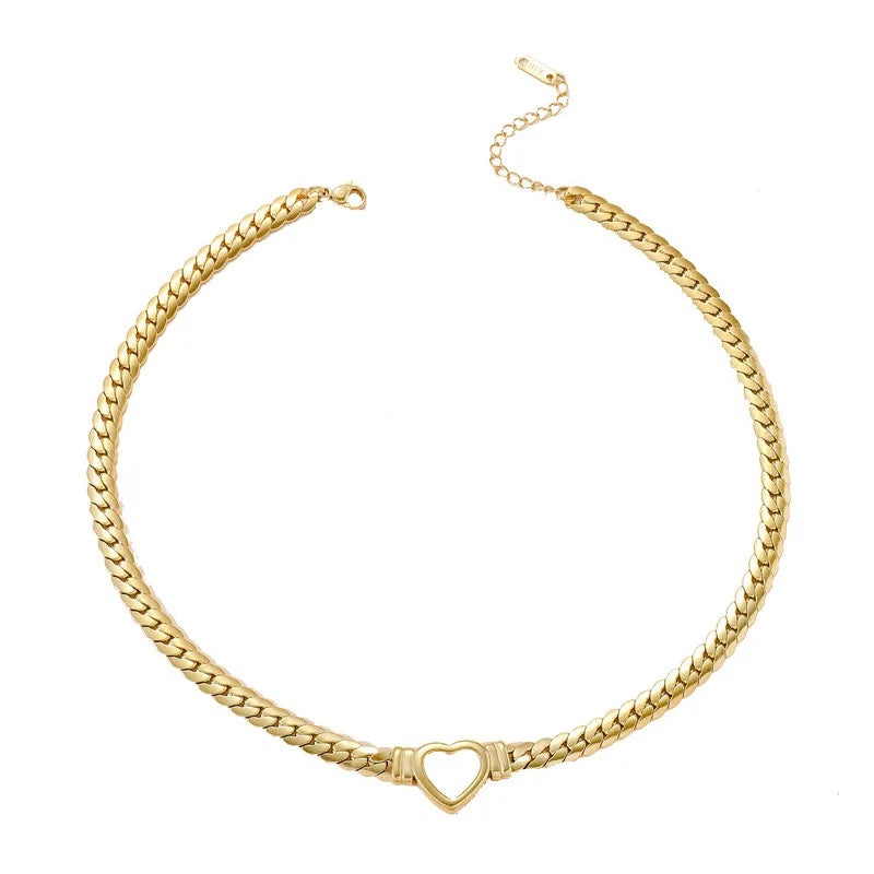 Heart Charm Cuban Link Chain Choker Necklace