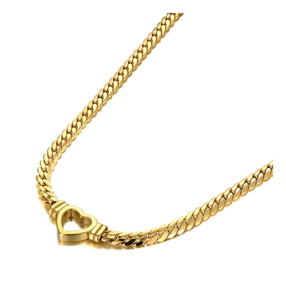 Heart Charm Cuban Link Chain Choker Necklace