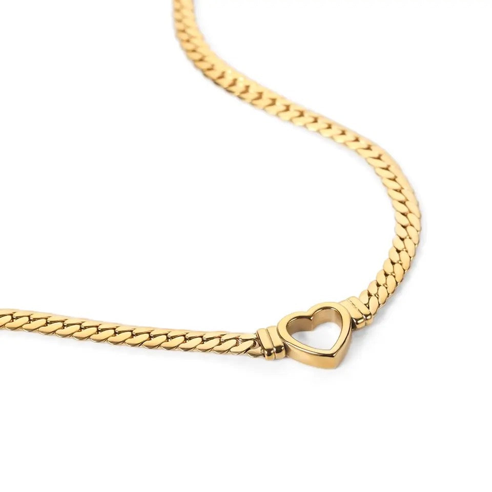 Heart Charm Cuban Link Chain Choker Necklace