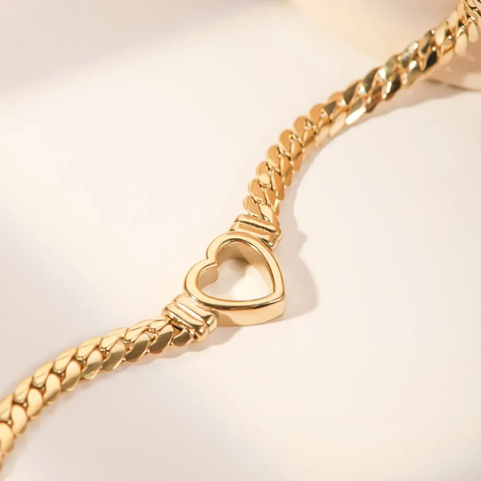 Heart Charm Cuban Link Chain Choker Necklace