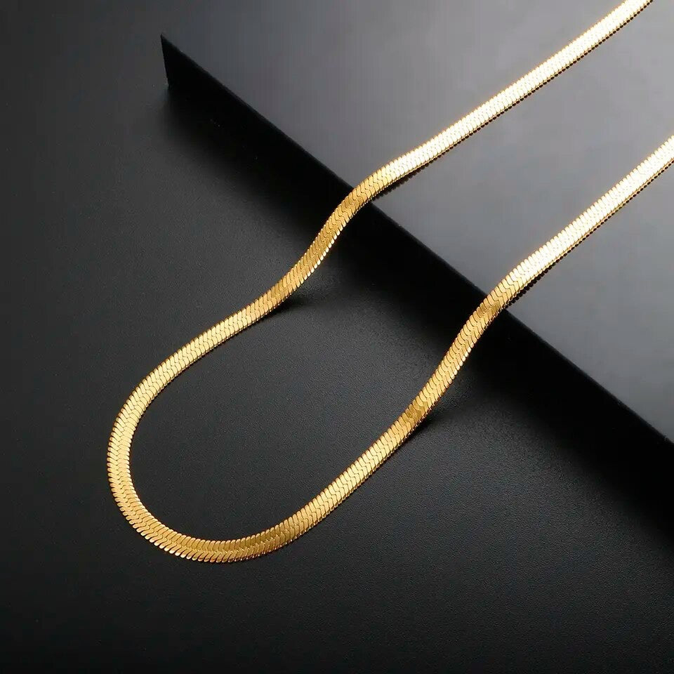 Herringbone Chain Necklace in 14K Gold Plated 2mm