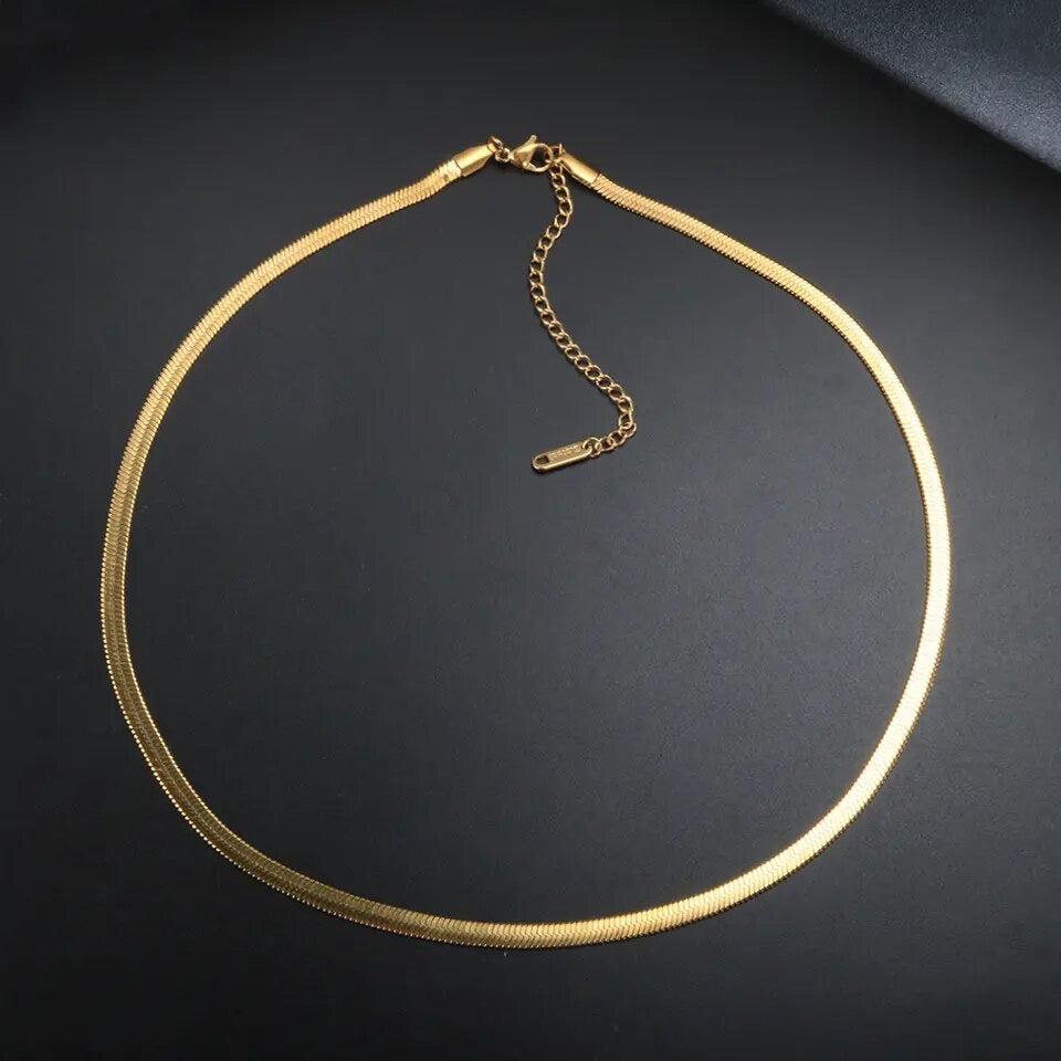 Herringbone Chain Necklace in 14K Gold Plated 2mm