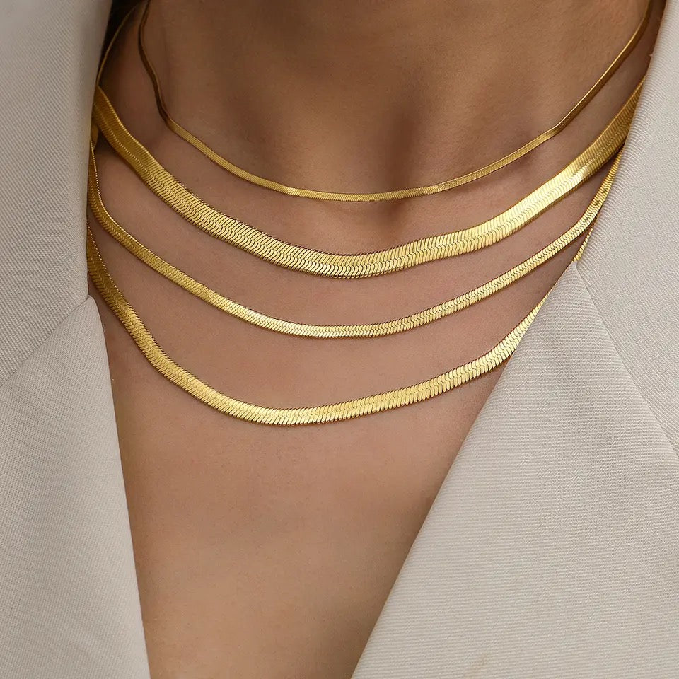 Herringbone Chain Necklace in 14K Gold Plated 3mm