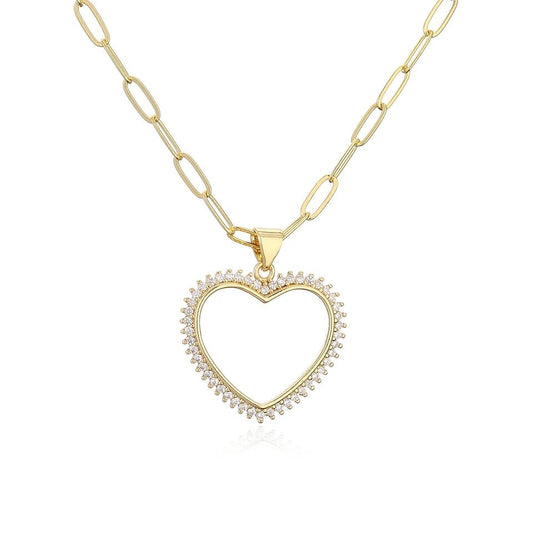 CZ Open Heart on Paperclip Necklace 14K Gold