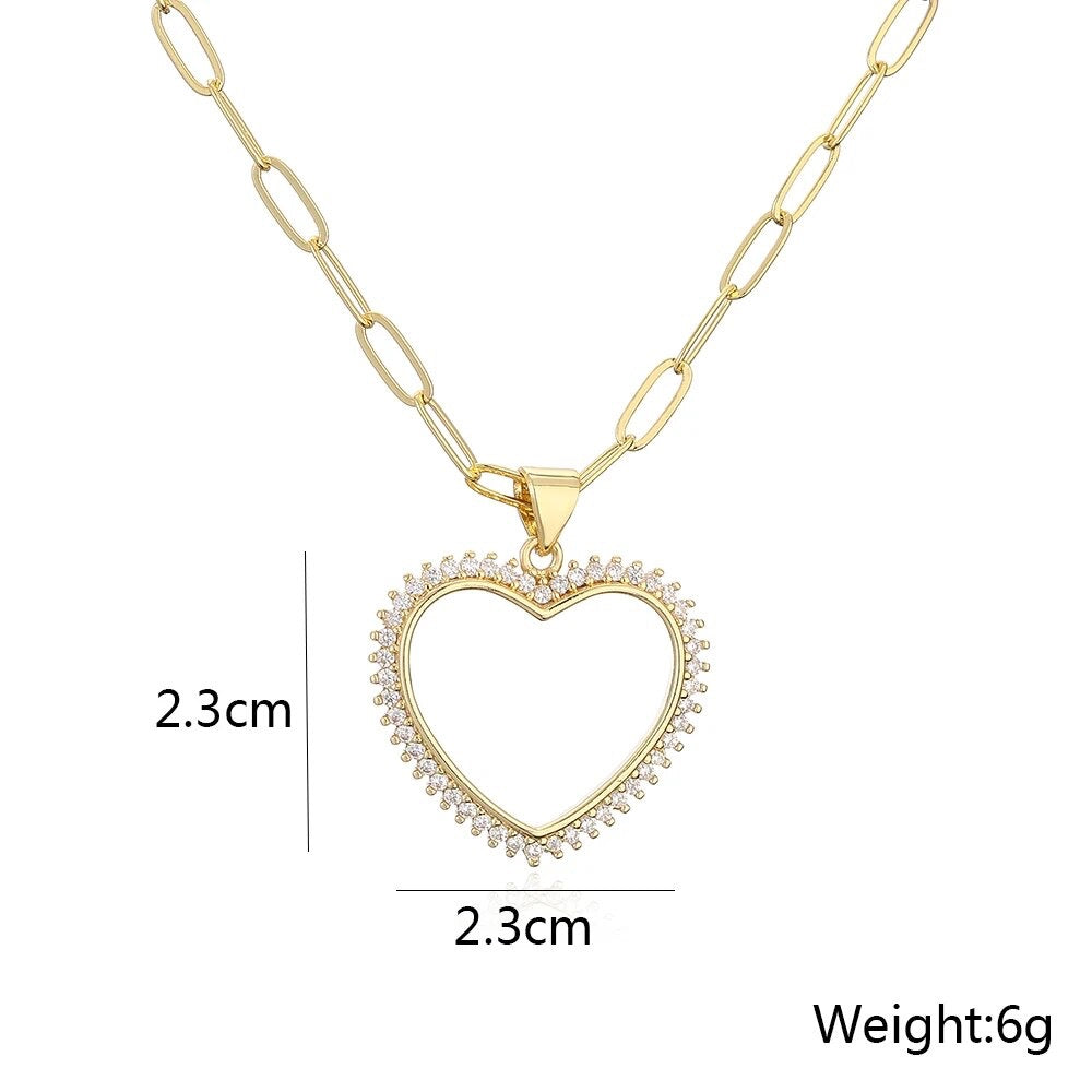 CZ Open Heart on Paperclip Necklace 14K Gold