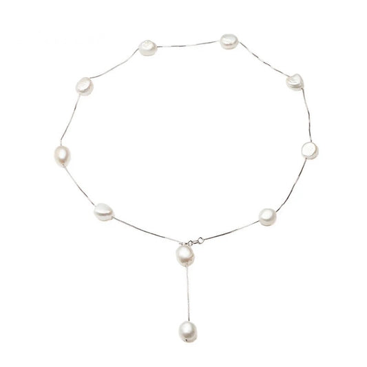 Freshwater Pearl Station Necklace in 925 Sterling Silver