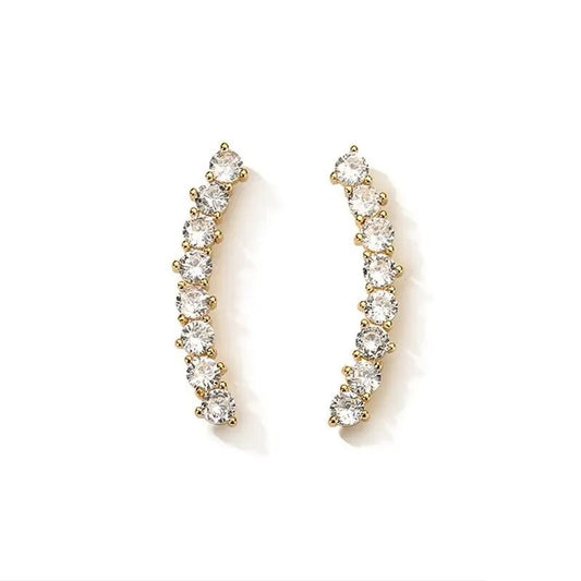 Cubic Zirconia Climber Earrings in Gold-Tone