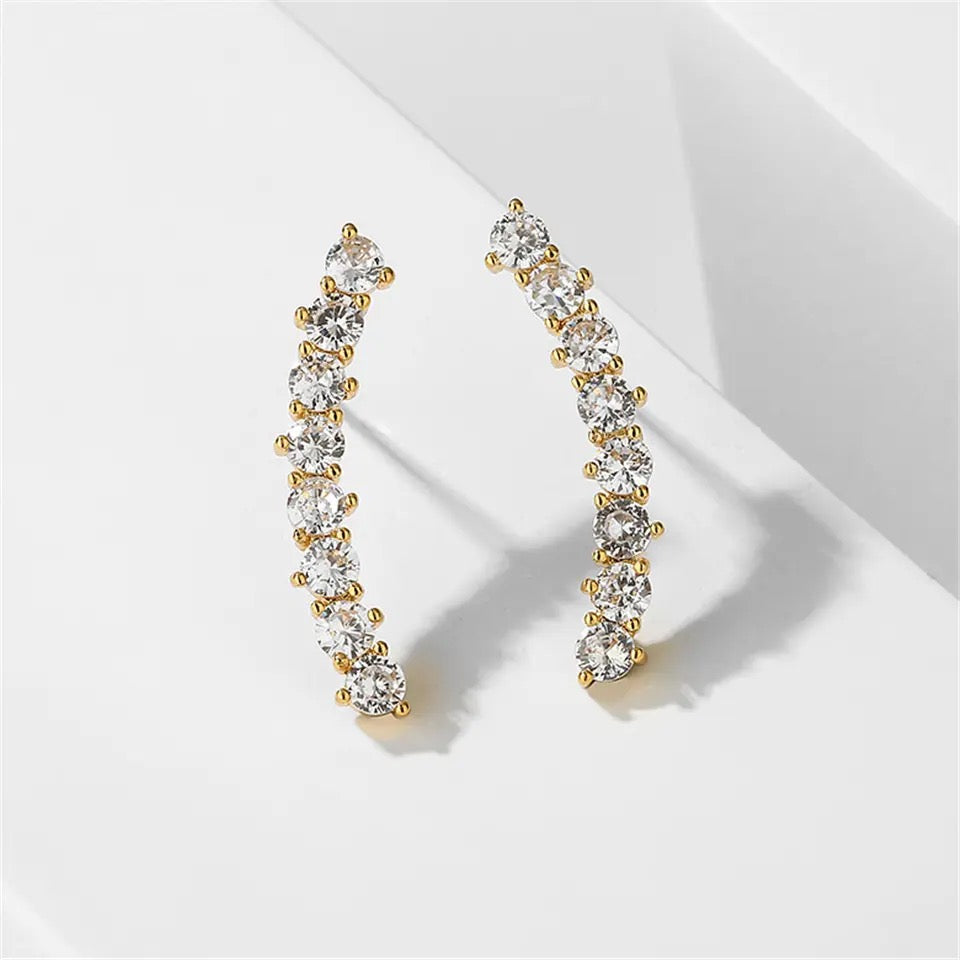 Cubic Zirconia Climber Earrings in Gold-Tone