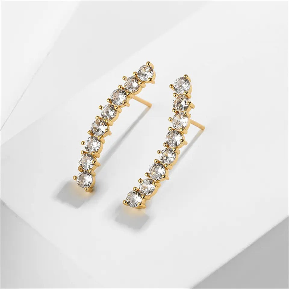 Cubic Zirconia Climber Earrings in Gold-Tone