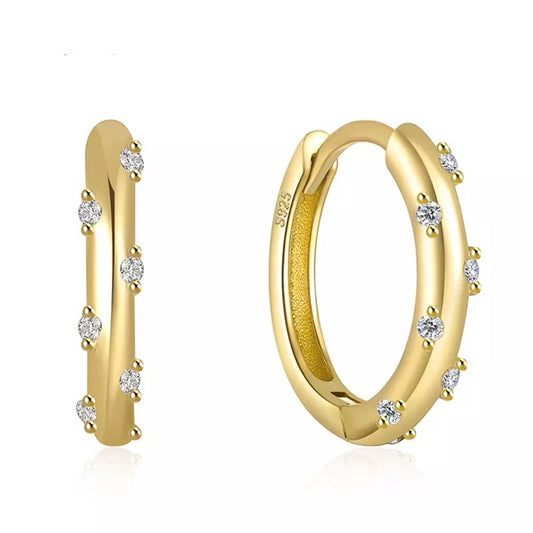 Mini Huggie Hoop Earrings with Round CZ Accents in Gold Vermeil