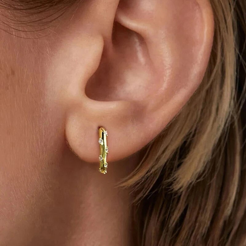 Mini Huggie Hoop Earrings with Round CZ Accents in Gold Vermeil