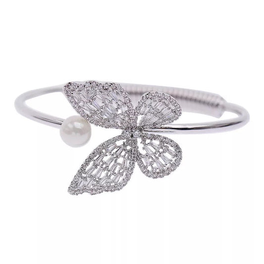 Butterfly Open Cuff Bangle with White CZ Accents