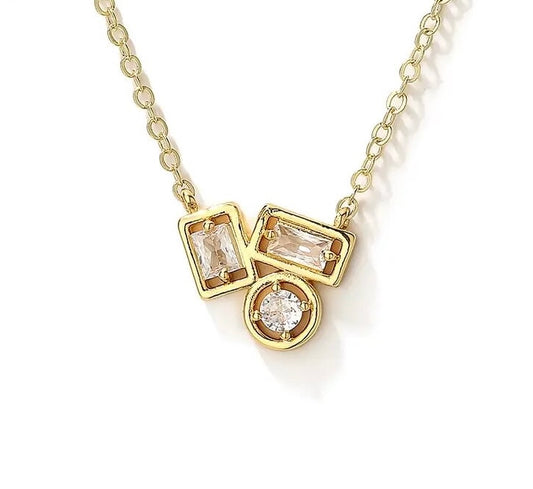 CZ Three-Stone Pendant Necklace in Gold Vermeil