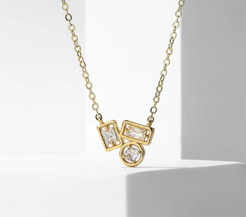 CZ Three-Stone Pendant Necklace in Gold Vermeil