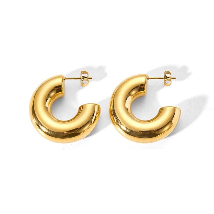 Tube Hoop Chunky Earrings in 14K Yellow Gold Plating