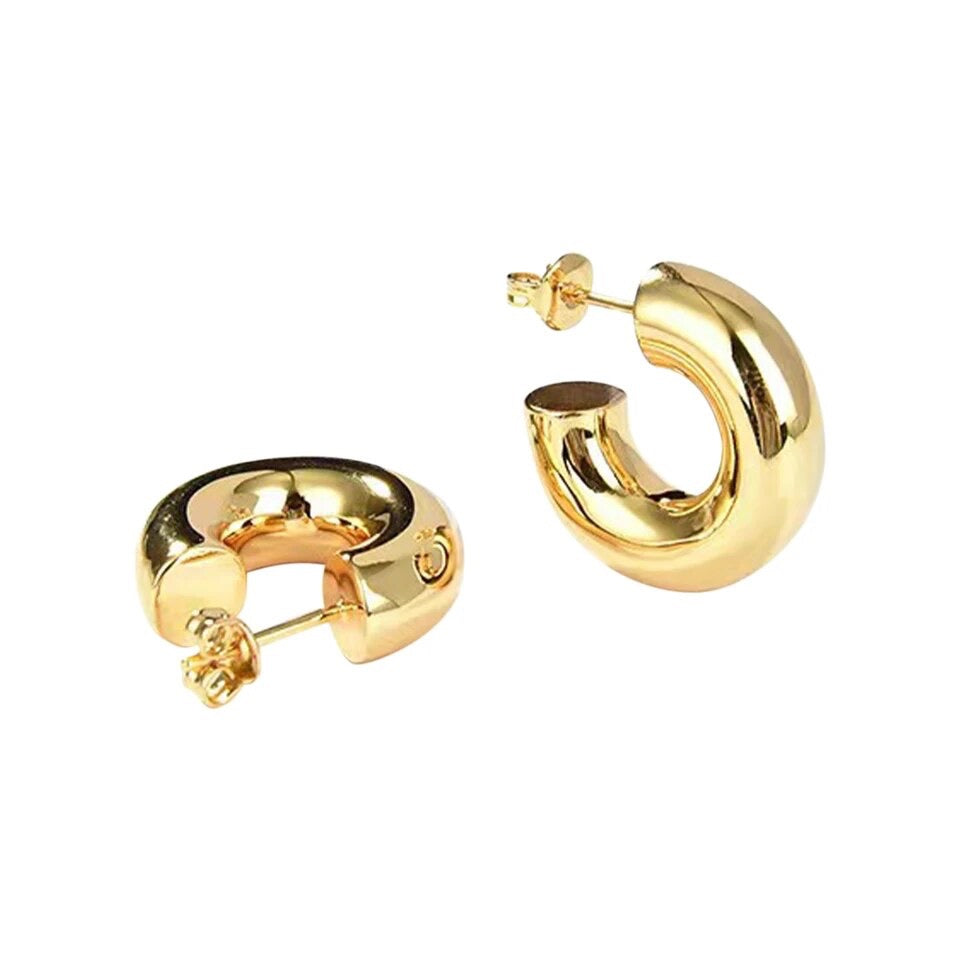 Tube Hoop Chunky Earrings in 14K Yellow Gold Plating