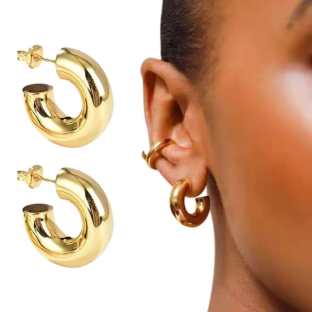 Tube Hoop Chunky Earrings in 14K Yellow Gold Plating