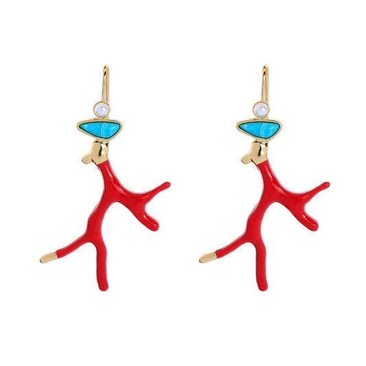 Red Coral Drop Earrings