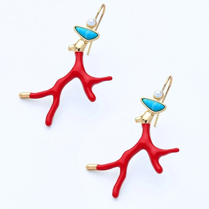 Red Coral Drop Earrings