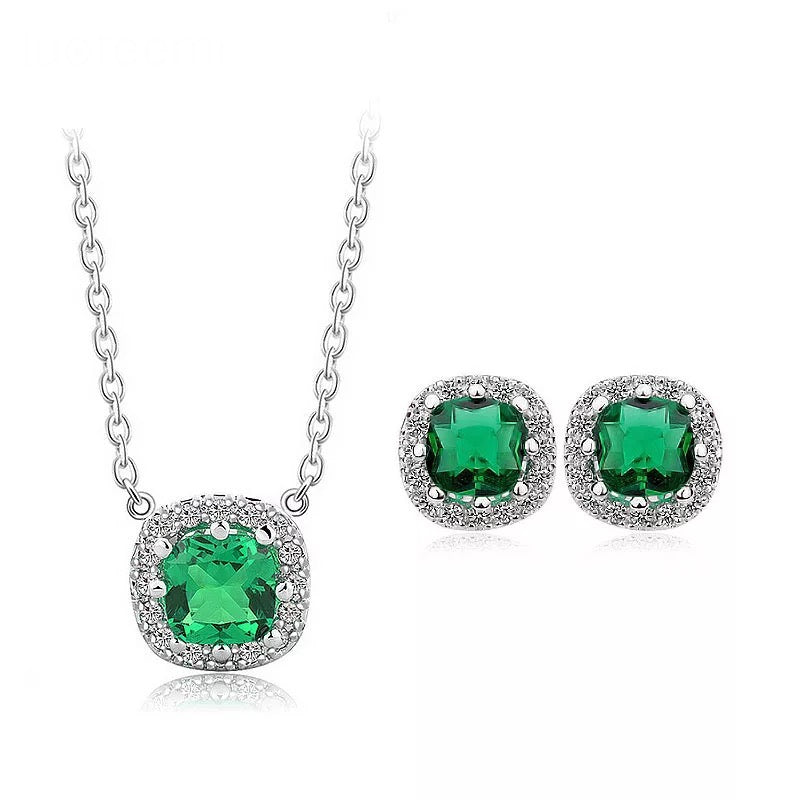 Necklace and Stud Earrings Set in Green Cubic Zirconia