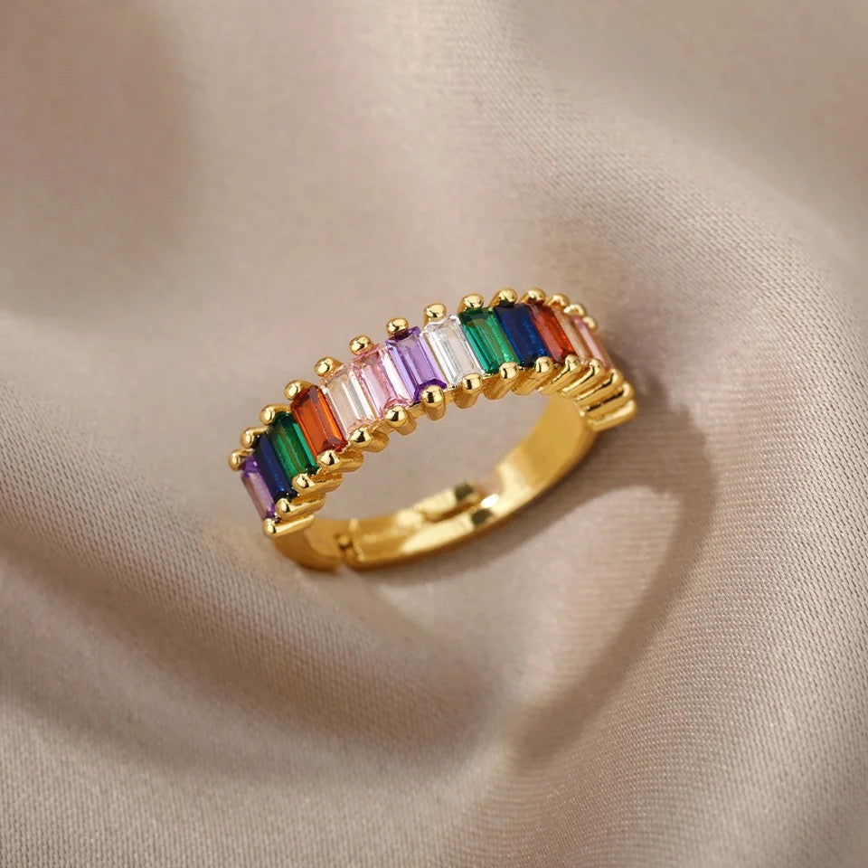 Rainbow Baguette Gemstone Eternity Band