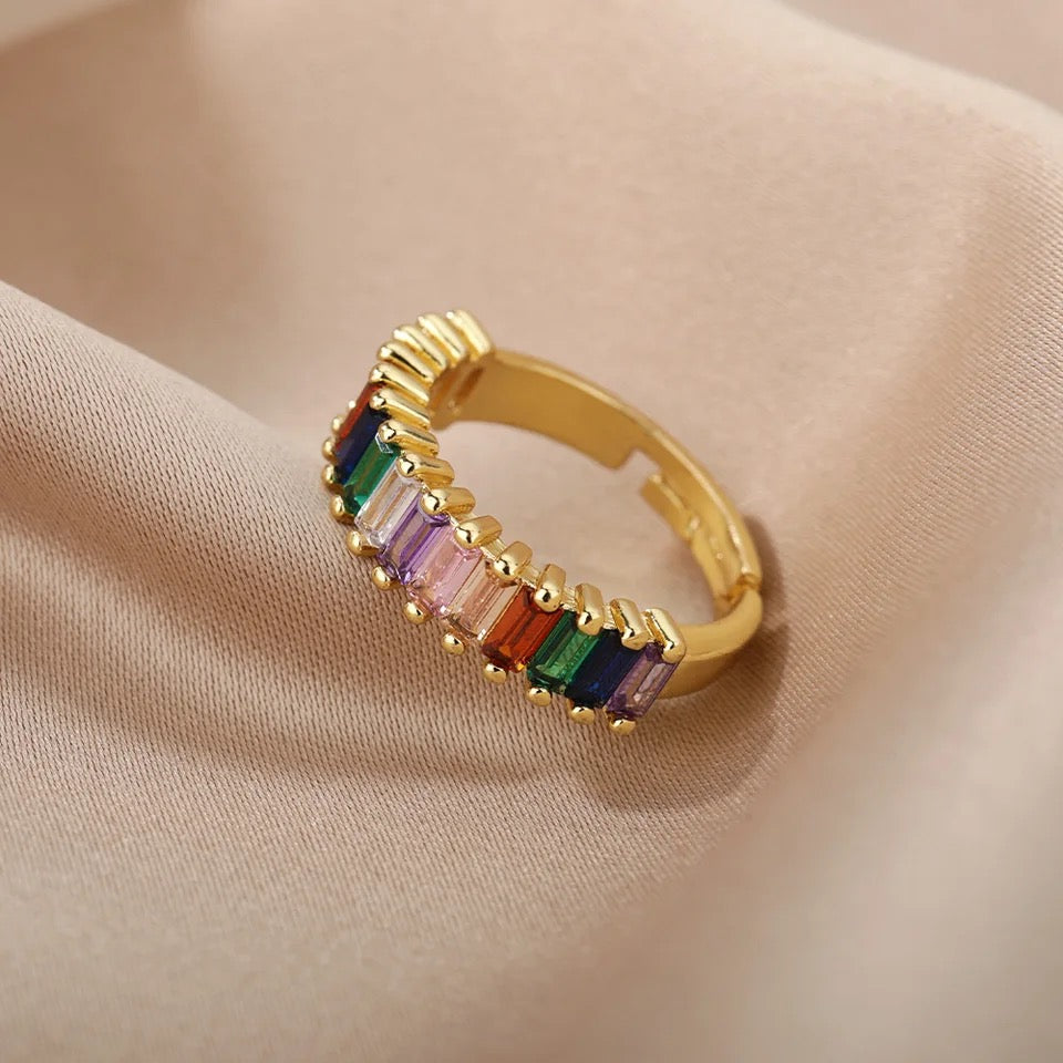 Rainbow Baguette Gemstone Eternity Band