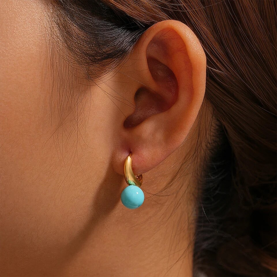 Huggie Hoop Earrings in Turquoise Gumball Accent