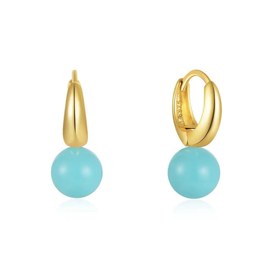 Huggie Hoop Earrings in Turquoise Gumball Accent