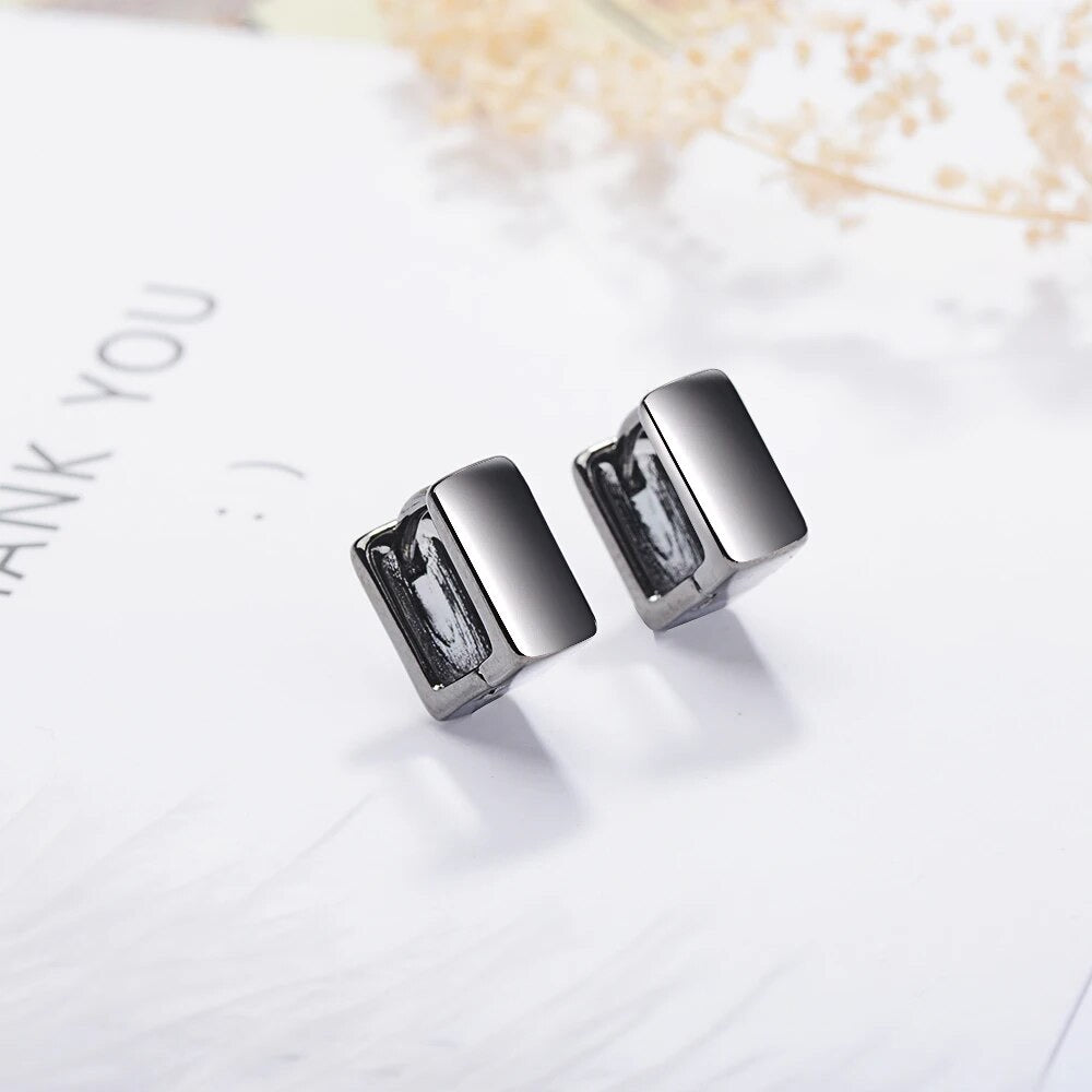 Mini Square Huggie Hoop Earrings with Black Ruthenium