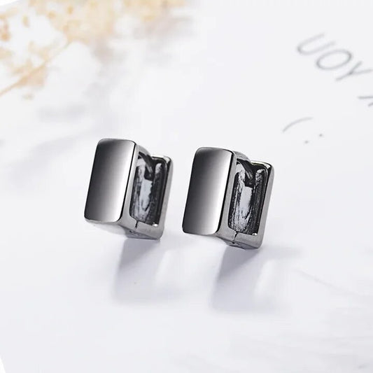 Mini Square Huggie Hoop Earrings with Black Ruthenium