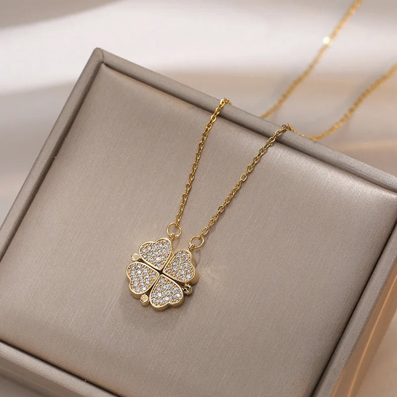 Heart Clover Convertible Charm Necklace in 14K Gold Plating