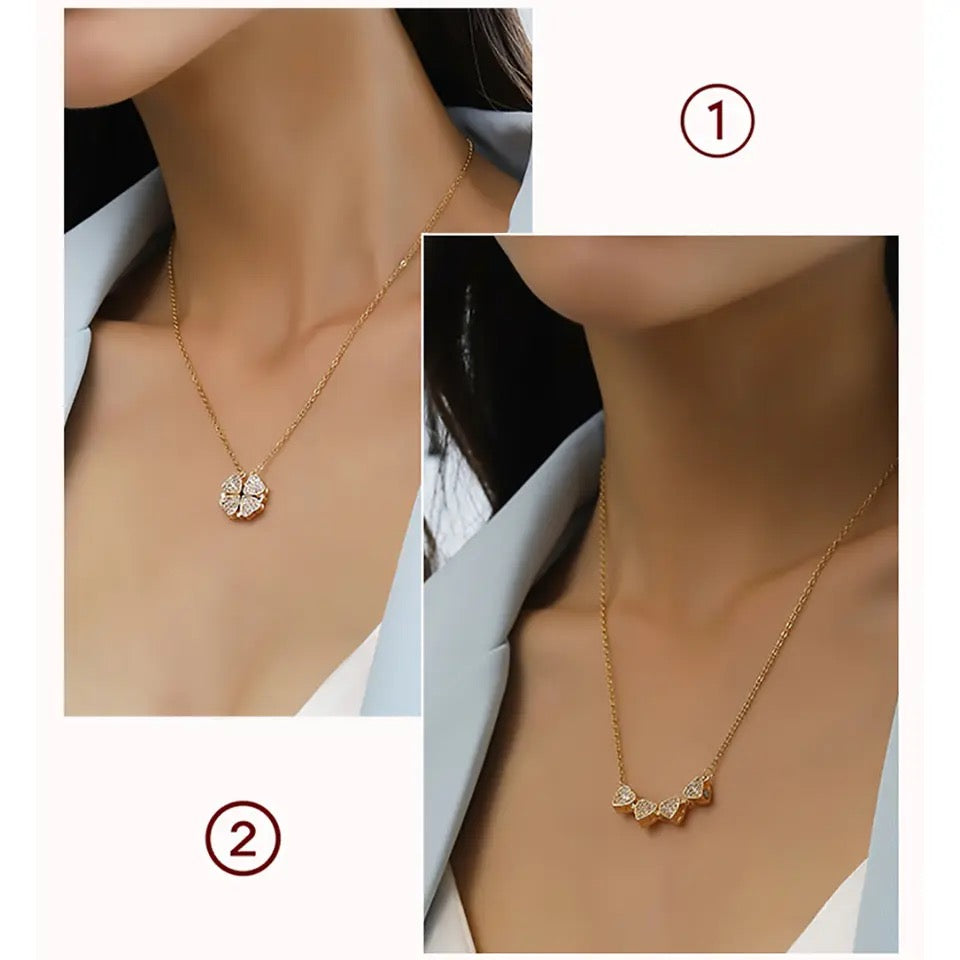 Heart Clover Convertible Charm Necklace in 14K Gold Plating