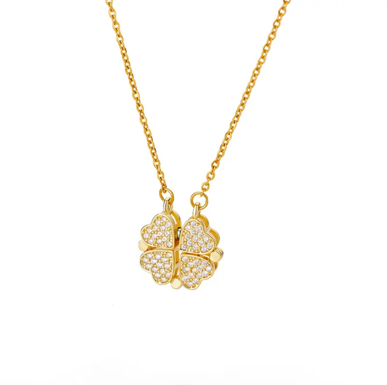 Heart Clover Convertible Charm Necklace in 14K Gold Plating