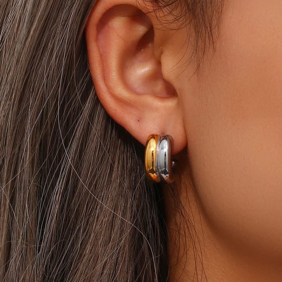 Two-Tone Double Row Hoop Earrings