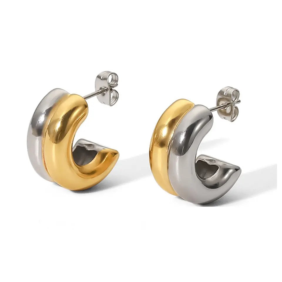 Two-Tone Double Row Hoop Earrings