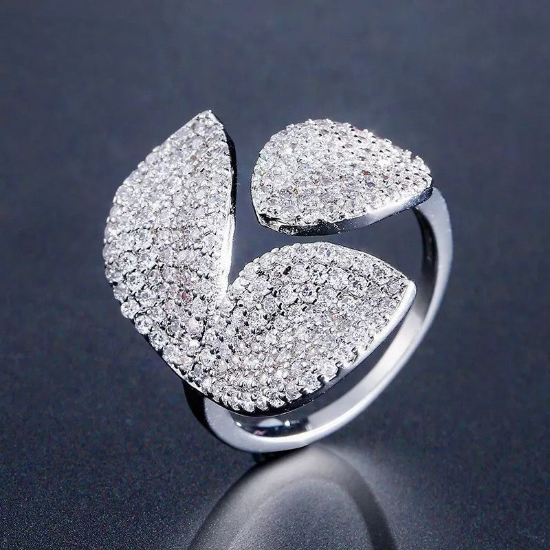 Leaf Design Open Ring in Cubic Zirconia Accent