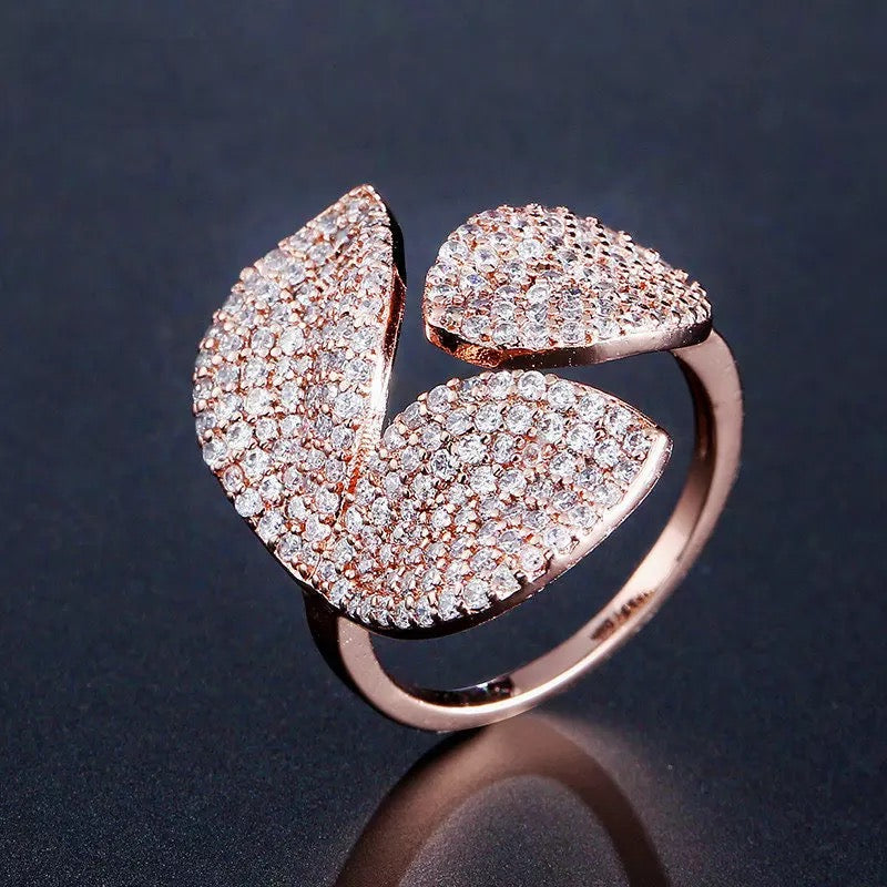 Leaf Design Open Ring in Cubic Zirconia Accent