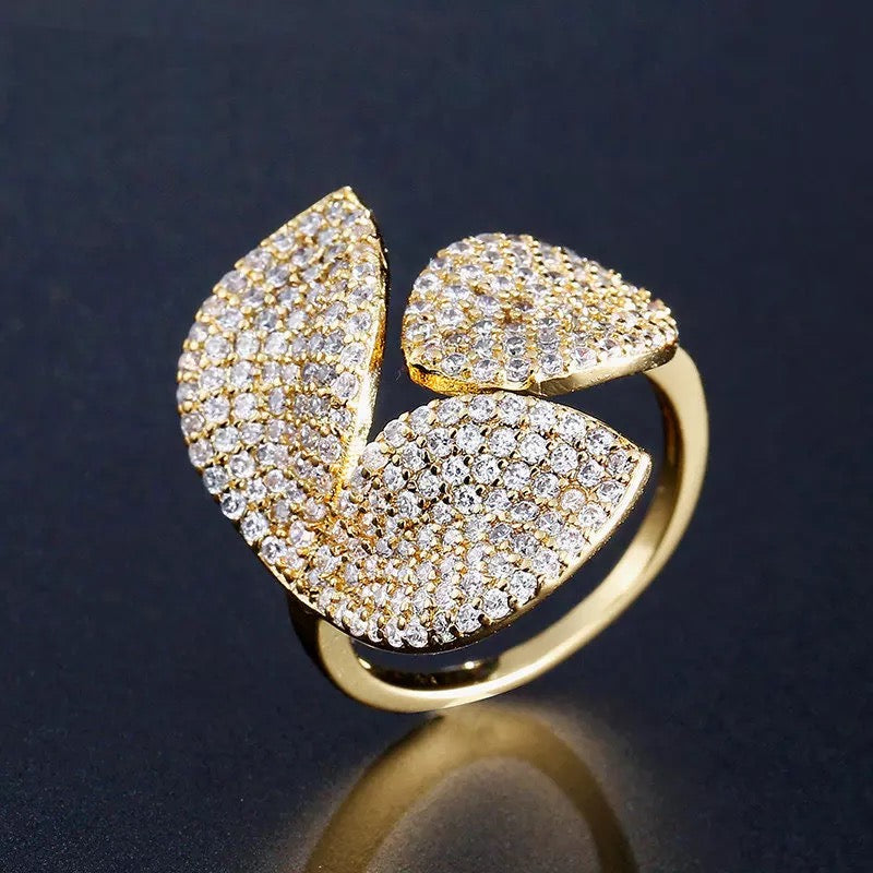 Leaf Design Open Ring in Cubic Zirconia Accent