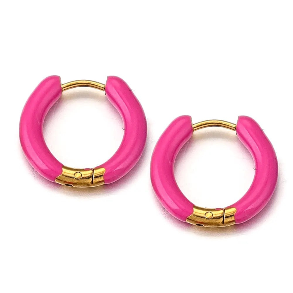 Enamel Huggie Hoop Earrings